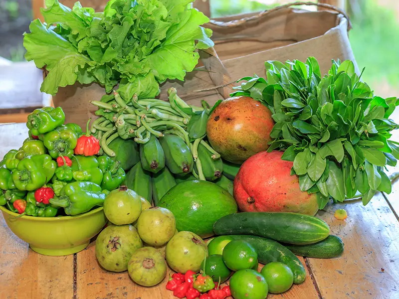 Fruits and Vegetables from Finca Vista Hermosa before being prepared at the catauro.
